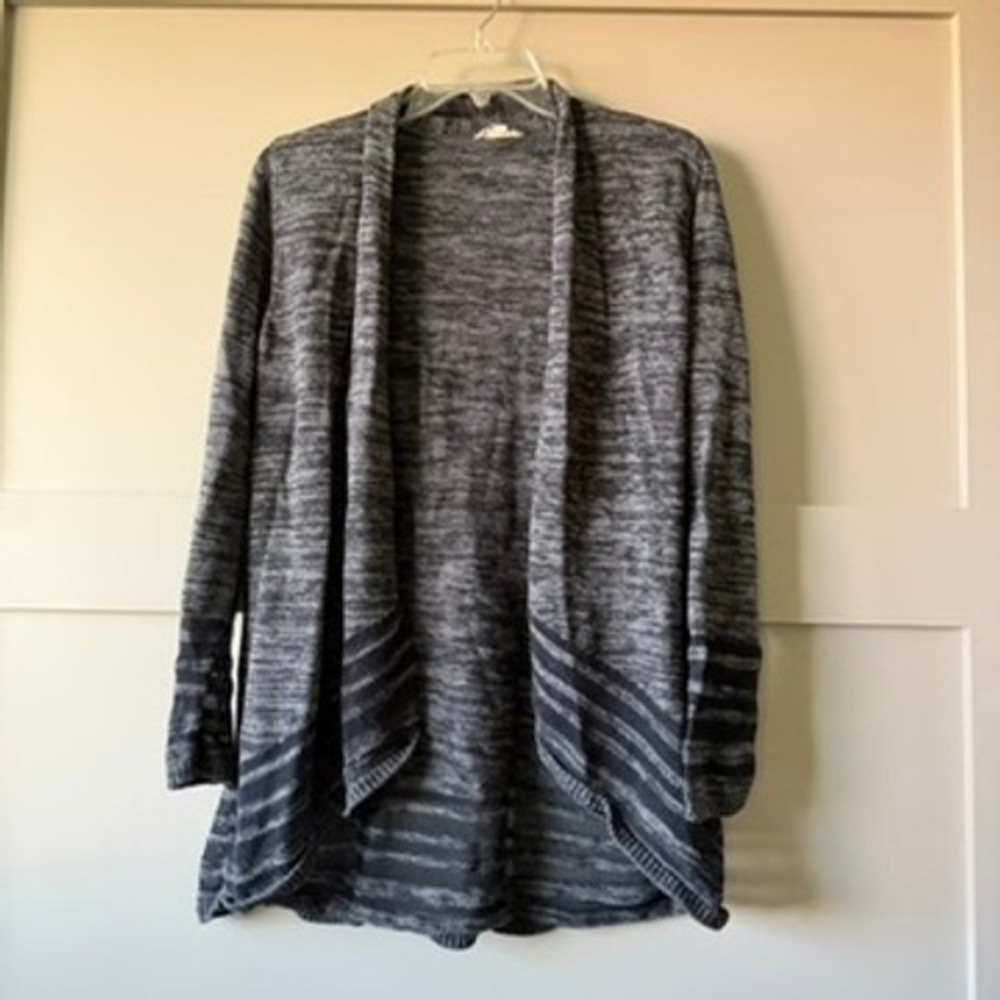 Eileen Fisher Cardigan Womens PM Gray Space Dye Organic Cotton Open Front